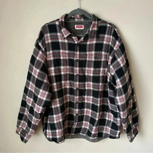 Wrangler Men’s Plaid Sherpa Fleece Lined Button Down Shirt Jacket Shacket 2XL - Picture 2 of 7